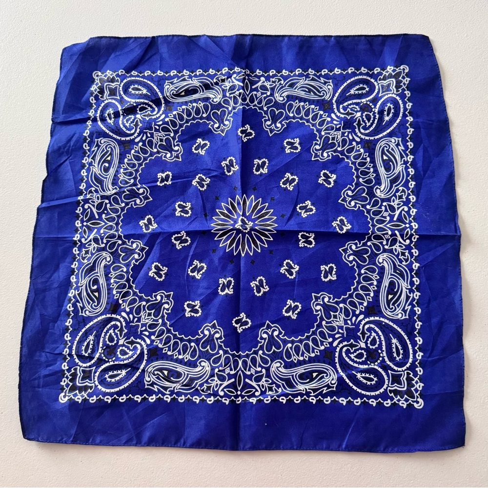 Classic Blue Bandana Scarf with White Paisley Print